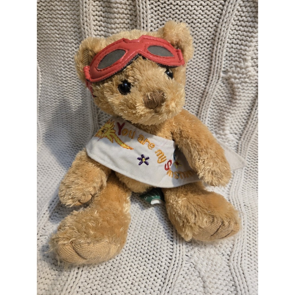 First & Main Bear With Me Aviator Teddy Bear Plush‎ Sunshine Scarf Goggles 7"